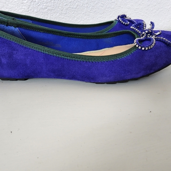 Isaac Mizrahi Faun2 Gem Bow Blue Flats Suede Dressy Ballerina Shoes Size 8 - Picture 4 of 8